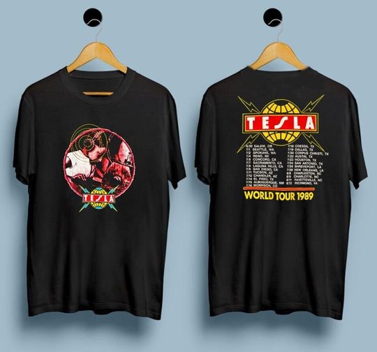 Tesla 1989 The Great Radio Controversy Tour Shirt, Time To Rock Tour Shirt