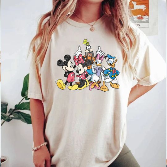 Discover Disney Cute Mickey Mouse and Friends Squad Sketch Retro Comfort