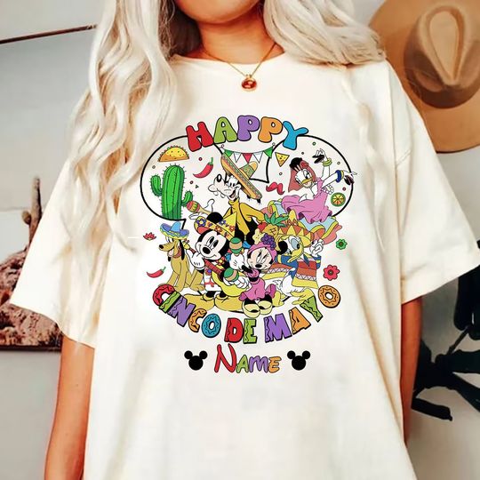 Personalized Disney Happy Cinco De Mayo Shirt, Mickey and Friends Mexican Fiesta Party Shirt