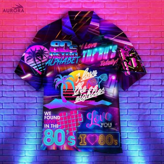 I Love The 80s Neon Music Party Hawaiian Shirt, 80s Lover Gifts