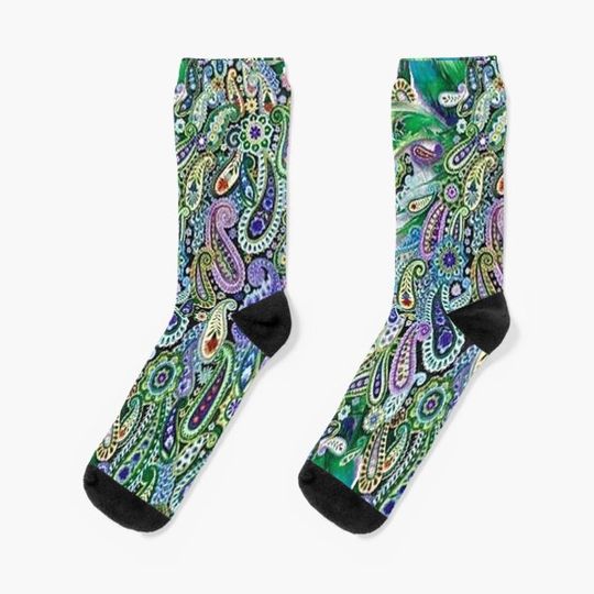 Copy of Colorful Paisley Peacock Rainbow Bird Socks