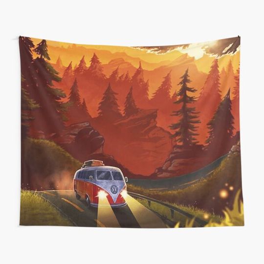 Discover mountain forest Tapestry