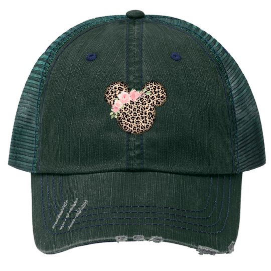 Disney Floral Minnie Leopard Trucker Hats, Disney Vacation Trucker Hats, Disney Minnie Mouse Trucker Hats