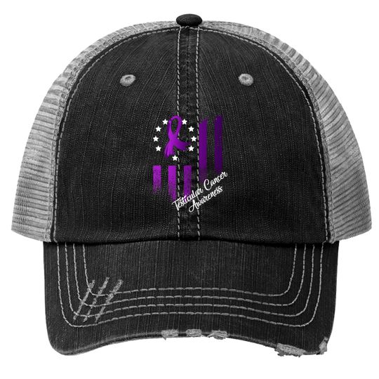 Testicular Cancer Survivor Chronic Purple Ribbon Trucker Hats