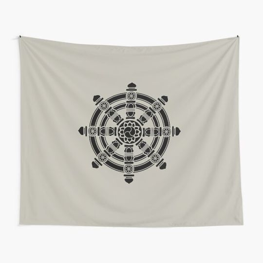 Dharma Wheel of Fortune, Buddhism, Auspicious Symbol Tapestry