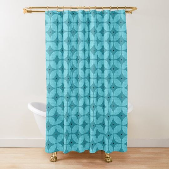 Mid century Modern atomic starburst teal and turquoise textured Shower Curtain