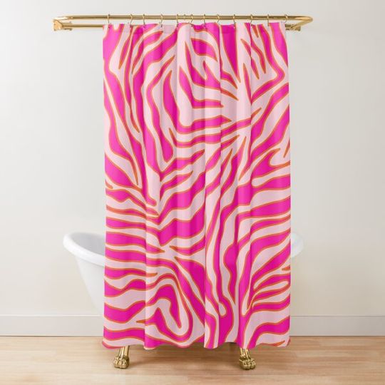 Zebra Print Pink And Orange Zebra Stripes Wild Animal Print Preppy Decor Modern Zebra Pattern Shower Curtain