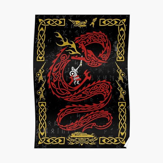 Beowulf Vs The Dragon Premium Matte Vertical Poster