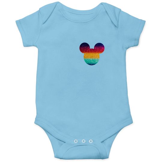Pocket Sized Mickey Head Disney Onesies, Holographic Rainbow Character, Matching Family Vacation