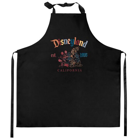 Vintage Disneyland Est 1955 Kitchen Aprons, Retro Mickey And Friends Matching Kitchen Aprons