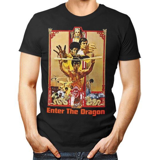 ENTER the DRAGON unisex T Shirt Hans Tournament Bruce Lee Grey MMA Retro movie poster