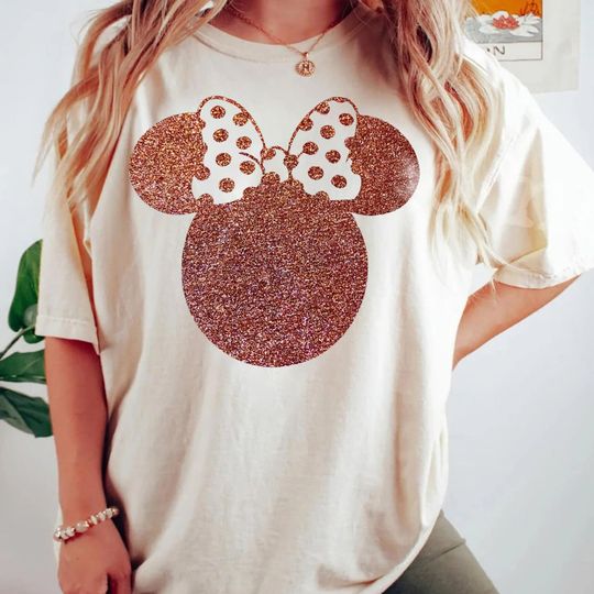 Disney Shirts, Minnie Ear Shirt, Glitter Rose Gold Minnie Shirt