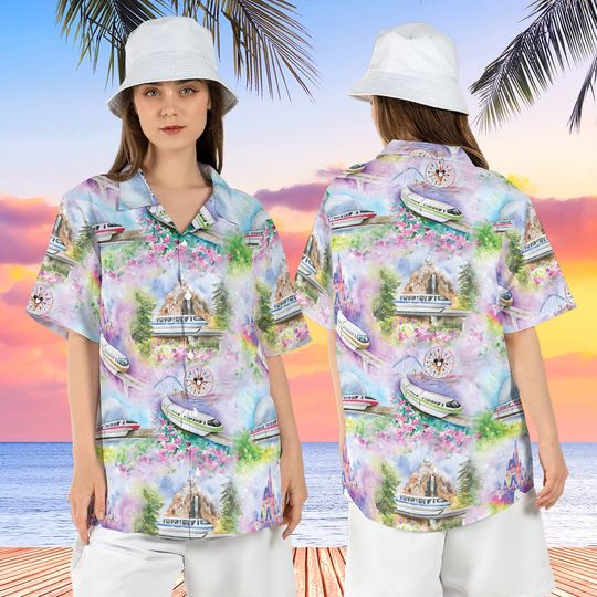 Disneyland Monorail Hawaiian Shirt, Disneyworld Beach