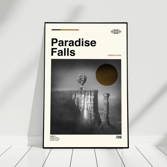 Paradise Falls Retro Poster - Retro Modern Art - Vintage Poster - Minimalist Art - Movie Poster