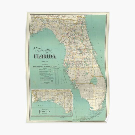 Discover Vintage Florida Map (1916) Premium Matte Vertical Poster