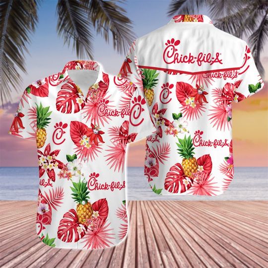 Chick-Fil-A Hawaiian Shirt, Tropical Flower Aloha Hawaiian Shirts, Summer Shirts, Funny Shirts For Men, Aloha Shirts, Fathers Day Gifts