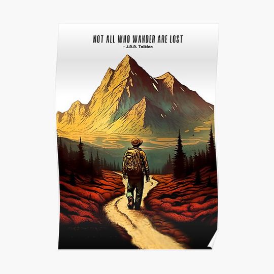 Hiking Wanderlust in the Wilderness: Not All Who Wander are Lost - J.R.R. Tolkien on a light background Premium Matte Vertical Poster