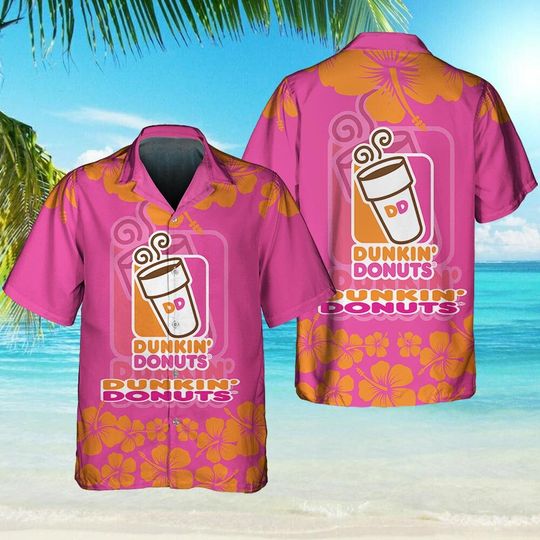 Dunkin Donuts Food Shirt, Tropical Flower Aloha Hawaiian Shirts
