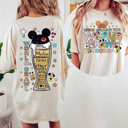 Vintage Two-sided Disney Drinking Around The World Crawl 2023 Shirt