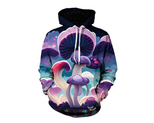 Purple Mushroom Hoodie - Trippy Artwork Hoodies - Music Festival Clothing