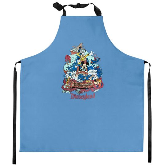 Retro Disneyland Splash Mountain Kitchen Aprons, Mickey and Friends Kitchen Aprons, Disney Trip Kitchen Aprons