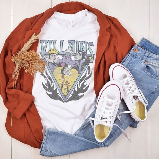 Disney Villains Group Vintage Flames Poster T-Shirt