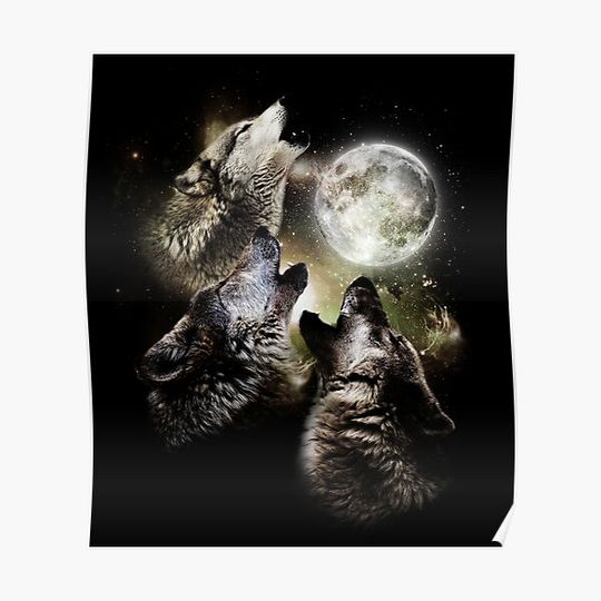 Discover Three wolves howling at the moon Premium Matte Vertical Poster