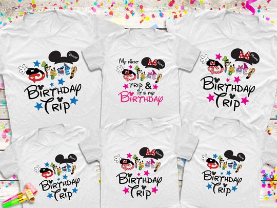 First Disney Trip Birthday Girl Shirts, Disney Family Shirts, Disney Birthday Party Family Shirts, Disney Family Shirts