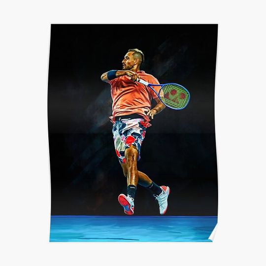 Nick Kyrgios at Australian Open 2020. Digital artwork print poster. Tennis fan art gift. Premium Matte Vertical Poster