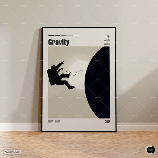 Gravity, Alfonso Cuarn, Midcentury Movie Poster, Vintage Movie Print, Movie Poster