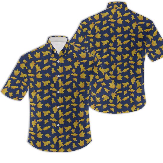 Dinosaur Chicken Nuggets Blue Button Up Shirt | Funny Dinosaur Hawaiian Shirt