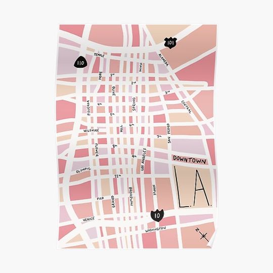 Downtown Los Angeles Map (Minimalist) Premium Matte Vertical Poster