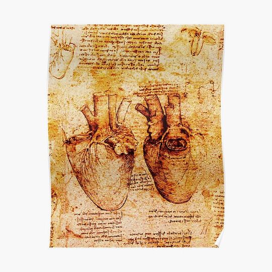 Heart And Its Blood Vessels. Leonardo Da Vinci,Anatomic Study 2,Brown Premium Matte Vertical Poster
