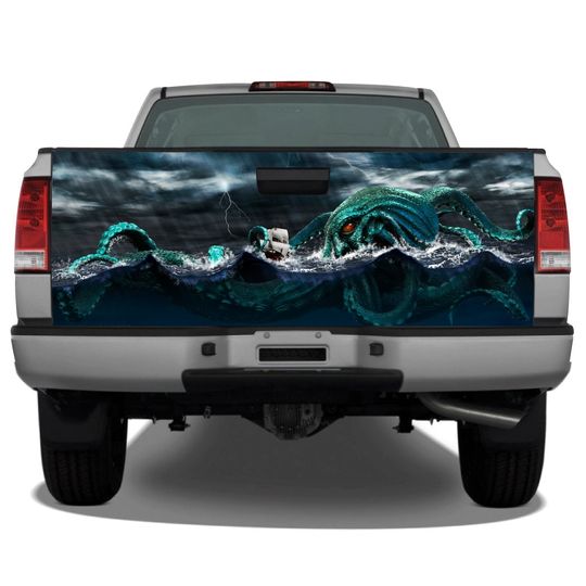 Sea Monster Kraken Storm Tailgate Wrap Vinyl Graphic Decal, Halloween Decal