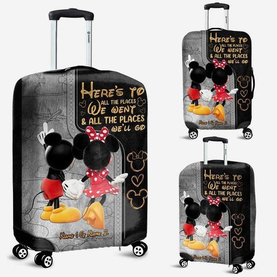 Personalized Name Cute Mickey And Minnie Mouse Luggage Cover