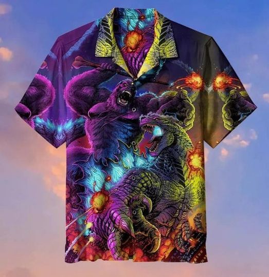 god zilla vs King Kong Hawaiian Shirt Summer Vacation Hawaiian Shirt