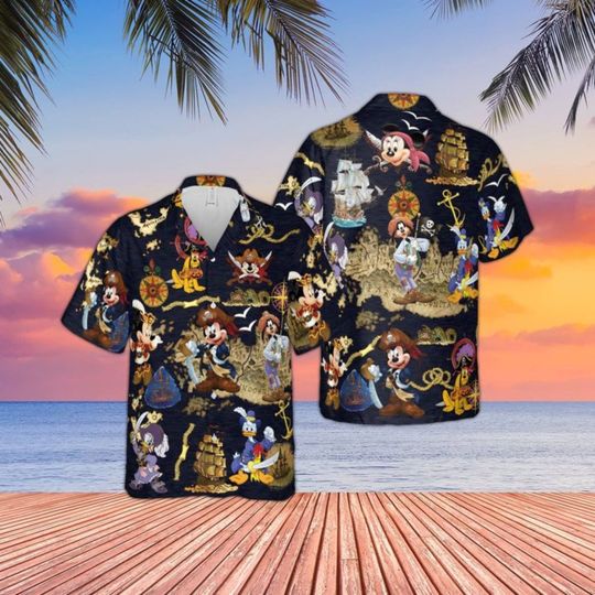 Mickey Hawaiian Shirt, Pirates of Caribbean Hawaiian Shirt, Disneyland Summer Vacation Shirt