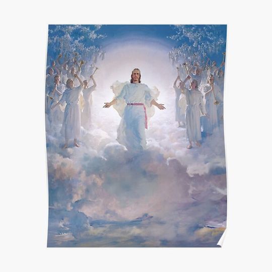 Discover Jesus Christ In Heaven With Angels Christian Catholic Premium Matte Vertical Poster