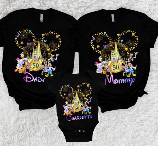 Personalized Disney Castle Shirt, Disneyyworld 50th Anniversary Shirt, Firework Mickey Head Family Vacation Shirt