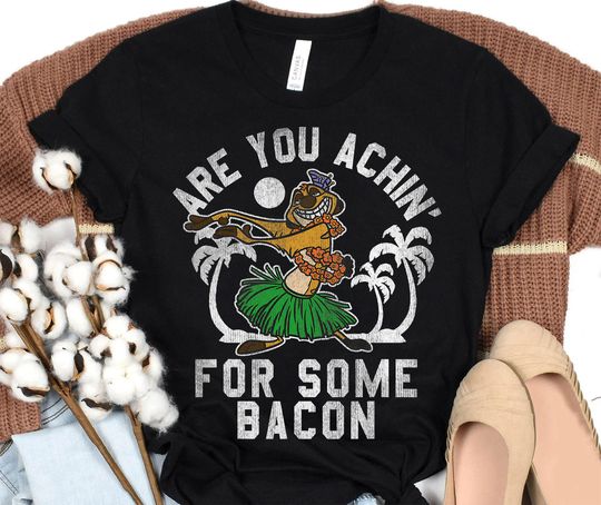 Discover Disney Lion King Timon Achin' Bacon Beach Hawaiian Graphic T-Shirt, Disneyland Epcot Family Trip Vacation