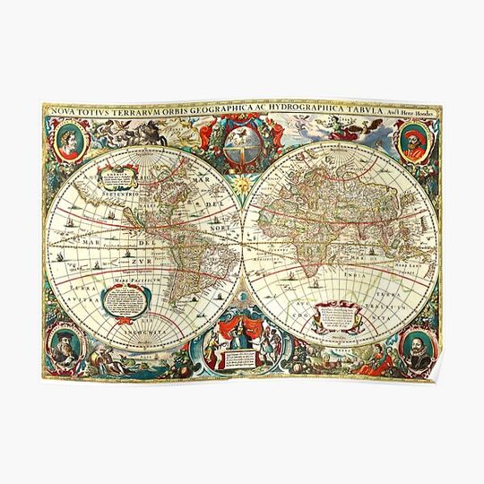 Discover Nova totius Terrarum Orbis geographica ac hydrographica tabula, old world map Premium Matte Vertical Poster