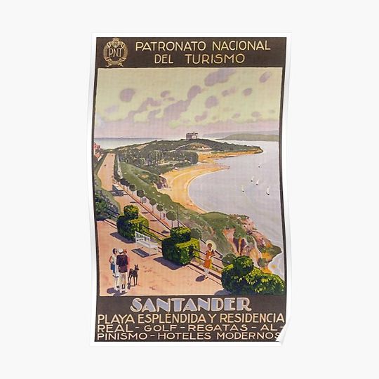Santander Spain Colorful Vintage Travel Poster Premium Matte Vertical Poster