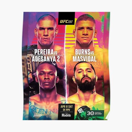 UFC 287 FIGHT POSTER, Pereira vs Adesanya 2 Premium Matte Vertical Poster