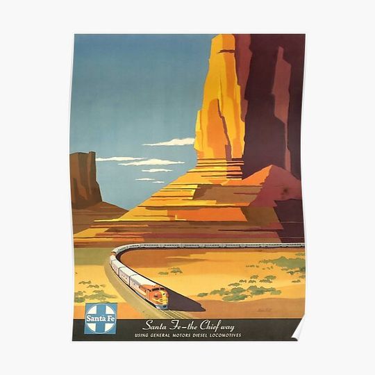 Vintage Railroad Travel Poster - Santa Fe - The Chief Way Premium Matte Vertical Poster