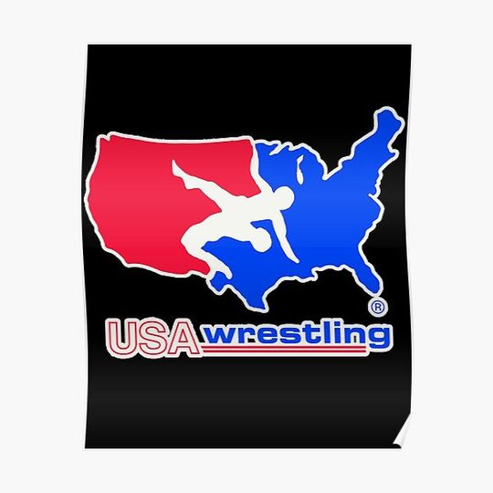 Discover Red Blue USA Wrestling Logo Premium Matte Vertical Poster