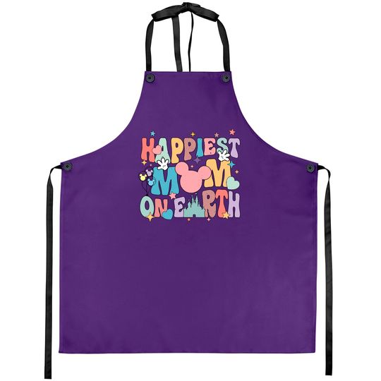 Disney Happiest Mom On Earth Aprons, Disney Mother's Day Aprons, Happy Mom Aprons, Disney Trip Aprons
