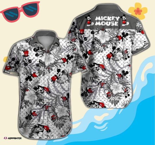 Gray Mickey Mouse Disney Hibiscus 3D Hawaiian Shirt
