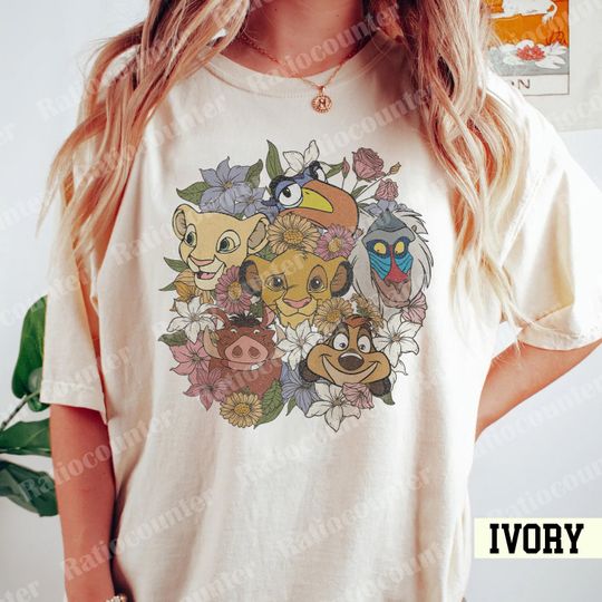 Vintage Floral Lion King Comfort Color Shirt, Timon And Pumbaa Shirt, Floral Disney Shirt, Disney Woman Shirt, Disneyland Shirt, Family Tee
