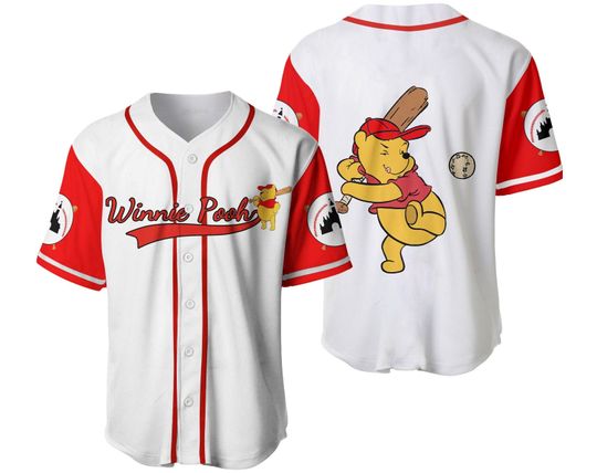 Winnie The Pooh White Red Disney Unisex Cartoon Graphic Casual Outfits Baseball Jersey