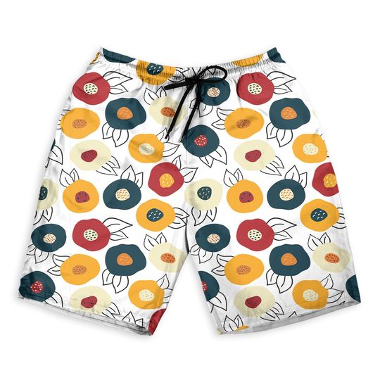 Seamless Autumn Doodle Flowers Men Beach Shorts